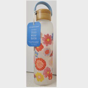 Studio Oh Butterfly Blossoms Glass Water Bottle with Bamboo Lid